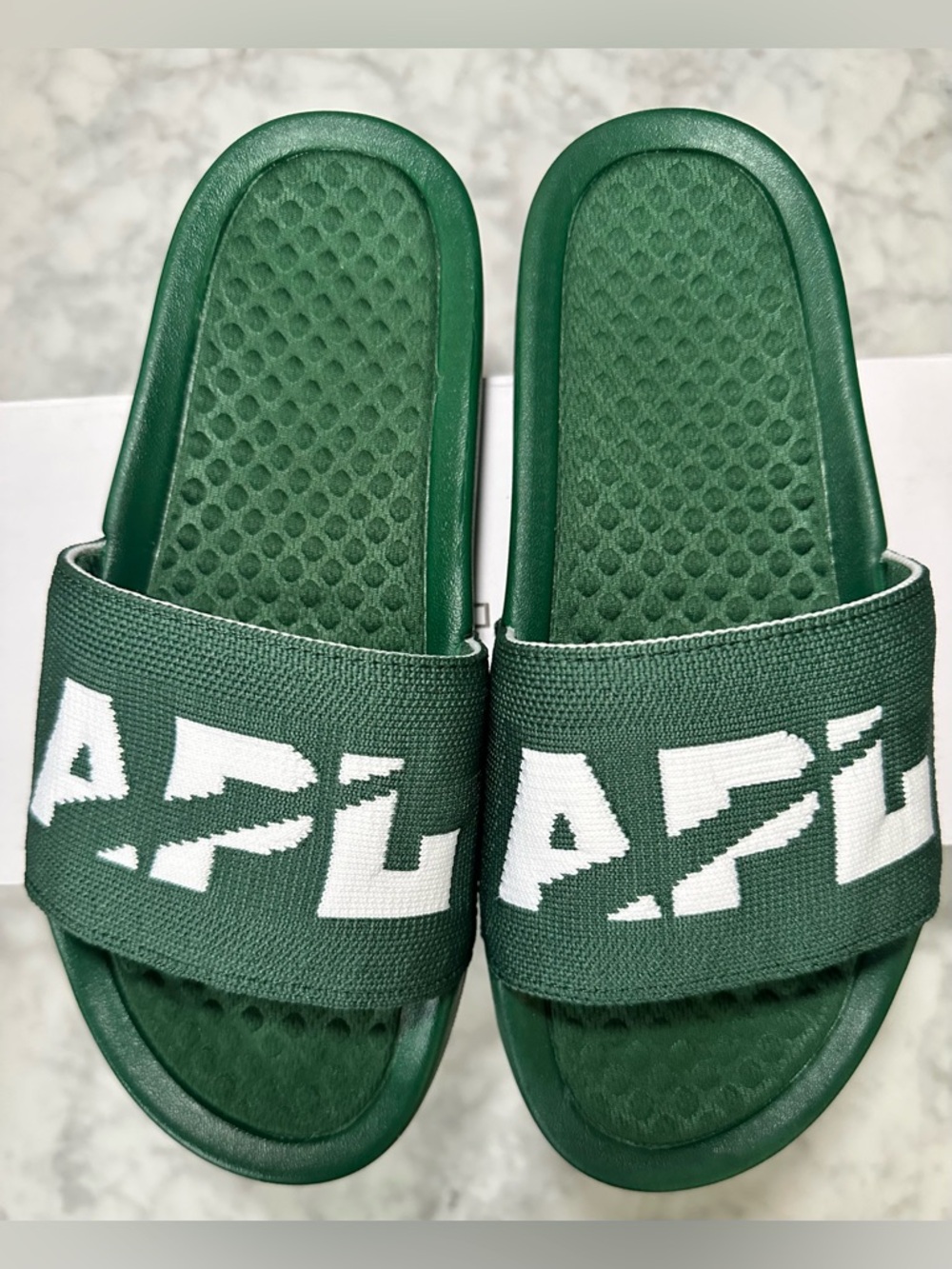 APL TechLoom Slide Great Green White Logo Sandals NWT Size 7